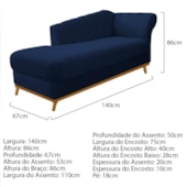 Kit Diva Recamier Vanessa 140cm Lado Esquerdo e 01 Poltrona Laura Suede Azul Marinho