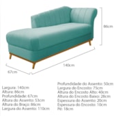 Kit Diva Recamier Vanessa 140cm Lado Esquerdo e 01 Poltrona Laura Suede Azul Tiffany