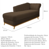 Kit Diva Recamier Vanessa 140cm Lado Esquerdo e 01 Poltrona Laura Suede Marrom