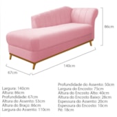 Kit Diva Recamier Vanessa 140cm Lado Esquerdo e 01 Poltrona Laura Suede Rosa Bebe