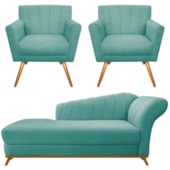 Kit Diva Recamier Vanessa 140cm Lado Esquerdo e 02 Poltronas Laura Suede Azul Ciano - Amarena Móveis