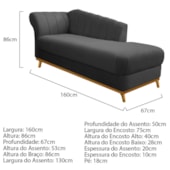 Kit Diva Recamier Vanessa 160cm Lado Direito e 01 Poltrona Laura Linho CinzaEscuro