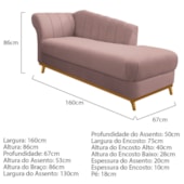 Kit Diva Recamier Vanessa 160cm Lado Direito e 01 Poltrona Laura Linho Rose