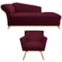 Kit Diva Recamier Vanessa 160cm Lado Direito e 01 Poltrona Laura Suede Bordo