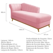 Kit Diva Recamier Vanessa 160cm Lado Direito e 01 Poltrona Laura Suede Rosa Bebe