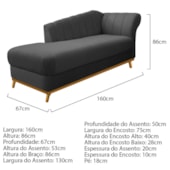 Kit Diva Recamier Vanessa 160cm Lado Esquerdo e 01 Poltrona Laura Linho Cinza Escuro