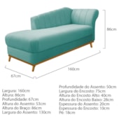 Kit Diva Recamier Vanessa 160cm Lado Esquerdo e 01 Poltrona Laura Suede Azul Ciano