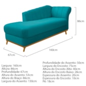 Kit Diva Recamier Vanessa 160cm Lado Esquerdo e 01 Poltrona Laura Suede Azul Turquesa