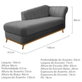 Kit Diva Recamier Vanessa 160cm Lado Esquerdo e 01 Poltrona Laura Suede Cinza