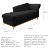 Kit Diva Recamier Vanessa 160cm Lado Esquerdo e 01 Poltrona Laura Suede Preto