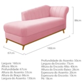 Kit Diva Recamier Vanessa 160cm Lado Esquerdo e 01 Poltrona Laura Suede Rosa Bebe