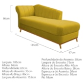 Kit Diva Recamier Vanessa 185cm Lado Direito e 01 Poltrona Laura Suede Amarelo