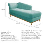 Kit Diva Recamier Vanessa 185cm Lado Direito e 01 Poltrona Laura Suede Azul Ciano