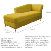 Kit Diva Recamier Vanessa 185cm Lado Esquerdo e 01 Poltrona Laura Suede Amarelo