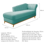 Kit Diva Recamier Vanessa 185cm Lado Esquerdo e 01 Poltrona Laura Suede Azul Tiffany