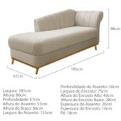 Kit Diva Recamier Vanessa 185cm Lado Esquerdo e 01 Poltrona Laura Suede Bege