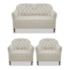 Kit Namoradeira Recamier Sofá mais 02 Poltrona Julia Pés Luís Xv Com Botonê Quarto Sala de Estar Recepção Corano Bege - AM Decor