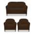 Kit Namoradeira Recamier Sofá mais 02 Poltrona Julia Pés Luís Xv Com Botonê Quarto Sala de Estar Recepção Corano Marrom - AM Decor