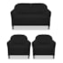 Kit Namoradeira Recamier Sofá mais 02 Poltrona Julia Pés Luís Xv Com Botonê Quarto Sala de Estar Recepção Corano Preto - AM Decor