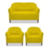 Kit Namoradeira Recamier Sofá mais 02 Poltrona Julia Pés Luís Xv Com Botonê Quarto Sala de Estar Recepção Suede Amarelo - AM Decor