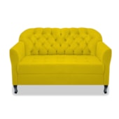 Kit Namoradeira Sofá Recamier e Poltrona Julia Pés Luís Xv Com Botonê para Sala Recepção Quarto Suede Amarelo - AM Decor