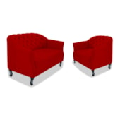 Kit Namoradeira Sofá Recamier e Poltrona Julia Pés Luís Xv Com Botonê para Sala Recepção Quarto Suede Vermelho - AM Decor