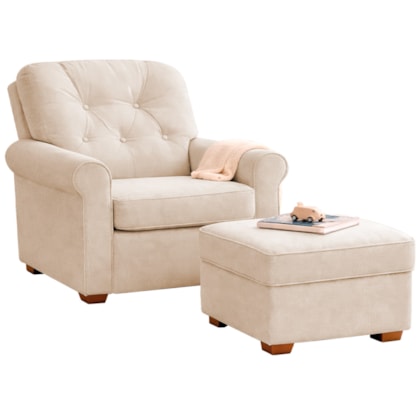 Kit Poltrona de Amamentação e Puff Doce Nuvem Bouclé Bege