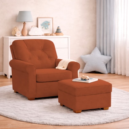 Kit Poltrona de Amamentação e Puff Doce Nuvem Bouclé Terracota