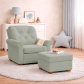 Kit Poltrona de Amamentação e Puff Doce Nuvem Bouclé Verde Oliva