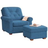 Kit Poltrona de Amamentação e Puff Doce Nuvem Linho Azul Royal