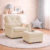 Kit Poltrona de Amamentação e Puff Doce Nuvem Linho Bege