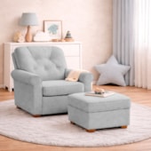 Kit Poltrona de Amamentação e Puff Doce Nuvem Linho Cinza Claro