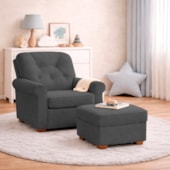 Kit Poltrona de Amamentação e Puff Doce Nuvem Linho Cinza Escuro