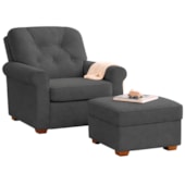 Kit Poltrona de Amamentação e Puff Doce Nuvem Linho Cinza Escuro