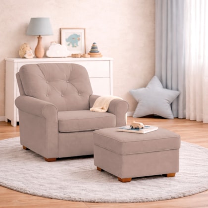 Kit Poltrona de Amamentação e Puff Doce Nuvem Linho Rose