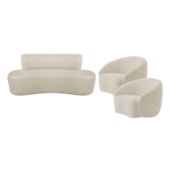 Kit Recamier Curvo Amsterdã 120cm e 2 Poltronas Amore Luxo Bouclê Bege
