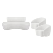 Kit Recamier Curvo Amsterdã 120cm e 2 Poltronas Amore Luxo Bouclê Branco