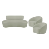 Kit Recamier Curvo Amsterdã 120cm e 2 Poltronas Amore Luxo Bouclê Verde Oliva