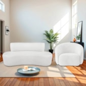 Kit Recamier Curvo Amsterdã 120cm e Poltrona Amore Luxo Bouclê Branco