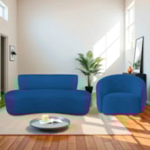 Kit Recamier Curvo Amsterdã 120cm e Poltrona Amore Luxo Linho Azul Royal