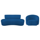 Kit Recamier Curvo Amsterdã 120cm e Poltrona Amore Luxo Linho Azul Royal