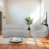 Kit Recamier Curvo Amsterdã 120cm e Poltrona Amore Luxo Linho Cinza Claro