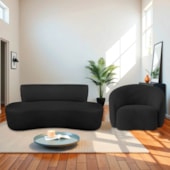 Kit Recamier Curvo Amsterdã 120cm e Poltrona Amore Luxo Linho Preto