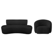 Kit Recamier Curvo Amsterdã 120cm e Poltrona Amore Luxo Linho Preto