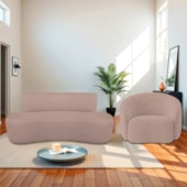 Kit Recamier Curvo Amsterdã 120cm e Poltrona Amore Luxo Linho Rose
