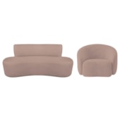 Kit Recamier Curvo Amsterdã 120cm e Poltrona Amore Luxo Linho Rose
