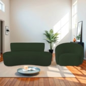 Kit Recamier Curvo Amsterdã 120cm e Poltrona Amore Luxo Linho Verde