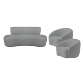 Kit Recamier Curvo Amsterdã 180cm e 2 Poltronas Amore Luxo Bouclé Cinza
