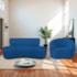 Kit Recamier Curvo Amsterdã 180cm e Poltrona Amore Luxo Linho Azul Royal