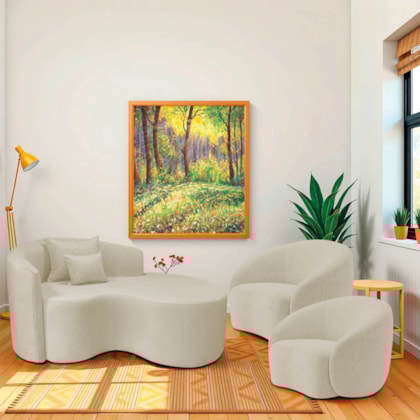 Kit Recamier Curvo Sala de Estar Inglaterra 150cm Lado Direito e 2 Poltronas Orgânica Luxo Amore Bouclé Bege